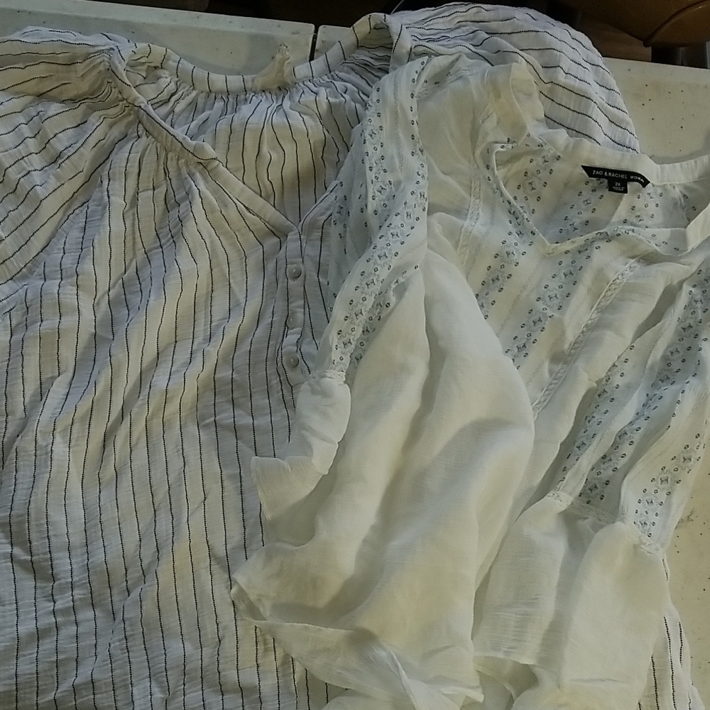 Zara White and Black Striped Blouse